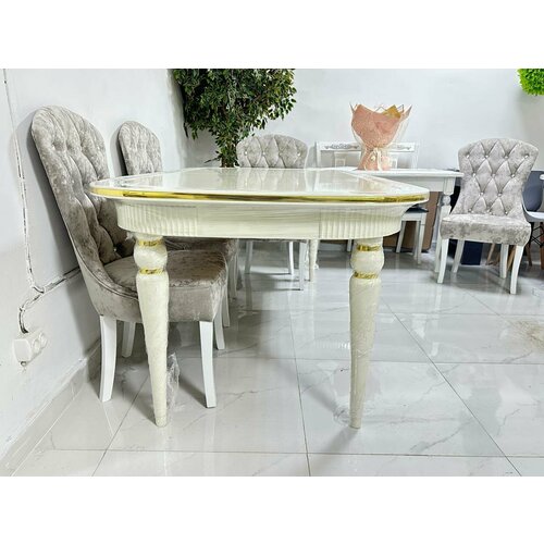 фото Стол sicilia home, с золотистой окантовкой, мдф, массив дерева, 1.6x2 м