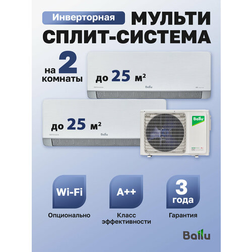 фото Mульти сплит-система на 2 комнаты 25+25м2 инвертор ballu free match ba2oi-fm-14hn8/eu + 2 bsfi-fm-09hn8/eu