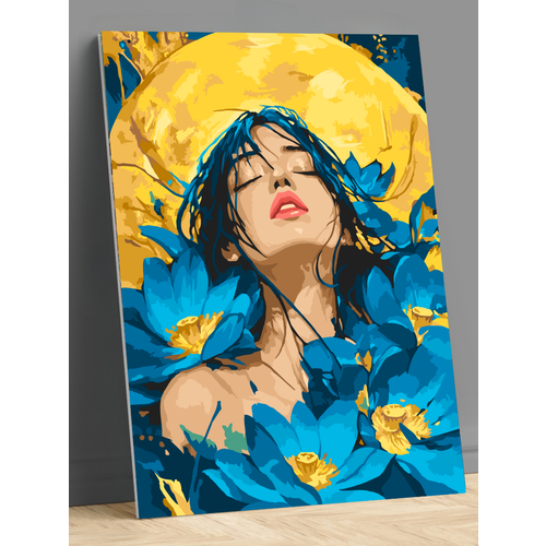 фото Картина по номерам "девушка в цветах", 30x40, холст, подрамник mr. frogo