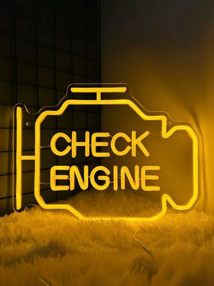 CHECK ENGINE Неоновый логотип двигателя для отделки стен, ремонтных мастерских, отделки домашних комнат