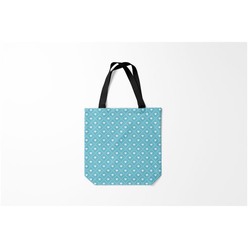 фото Сумка-шоппер / 40х40 см / популярные иллюстрации / узоры белые сердечки на голубом фоне burnettie