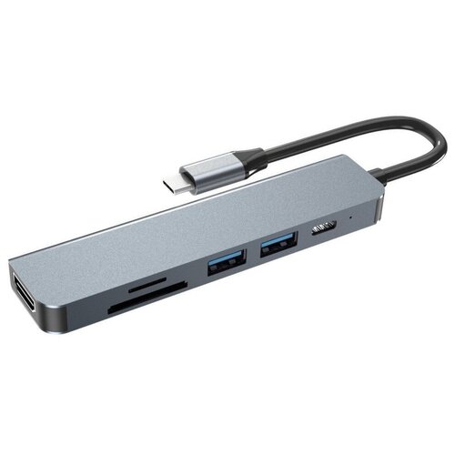 Адаптер VCOM Type-CM-->HDMI 4K*30Hz+2*USB3.0+TF+SD+PD AlumiShell,