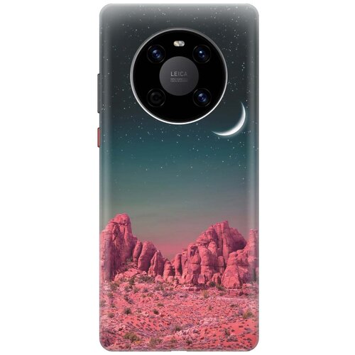 фото Ультратонкий силиконовый чехол-накладка для huawei mate 40 с принтом "месяц над розовыми горами" gosso