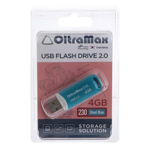 Флешка OltraMaх 230, 4 Гб, USB2.0, чт до 15 Мб/с, зап до 8 Мб/с, синяя