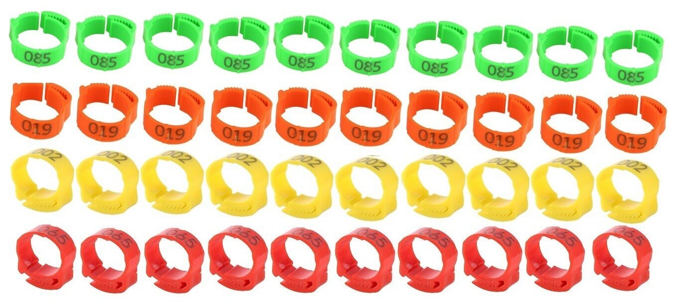Меточные кольца регулируемые для птиц 4 цвета по 10 штук в наборе/ Регулируемое маркировочное кольцо для кур, гусей, уток, индюков 40 шт / Маркировочные кольца размер 16-25 мм