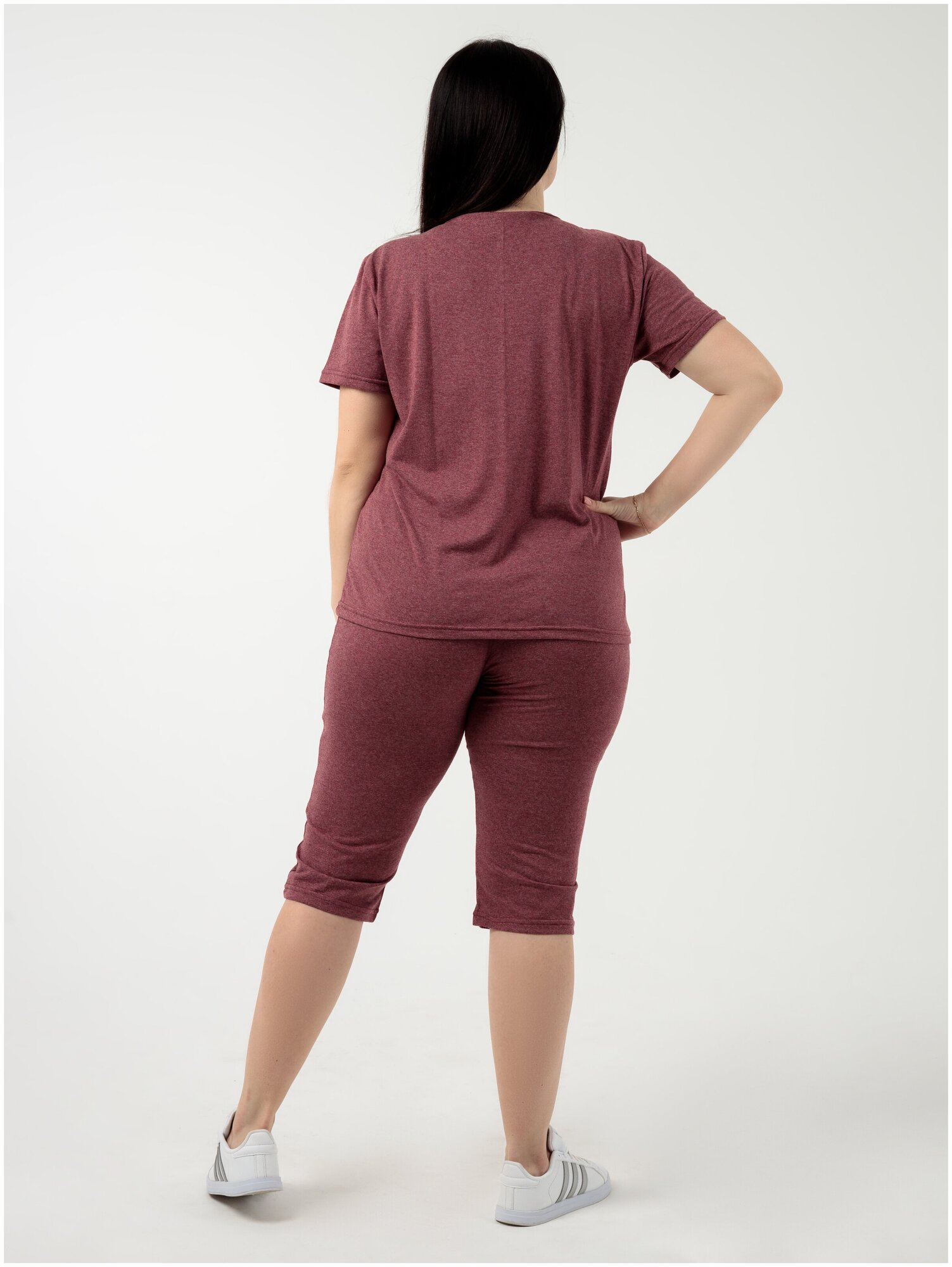 Комплект Rozara, бриджи, футболка, короткий рукав, трикотажная, размер 56, красный, бордовый - фотография № 3
