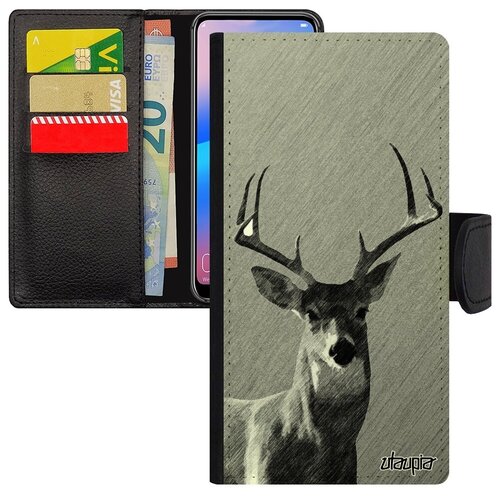 фото Необычный чехол-книжка на телефон // galaxy s8 // "олень" марал лес, utaupia, серый