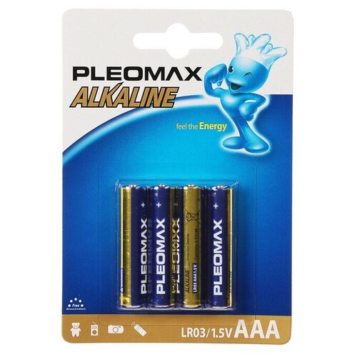 батарейка pleomax lr03 4 1bl Pleomax Батарейка алкалиновая Pleomax, AAA, LR03-4BL, 1.5В, блистер, 4 шт.