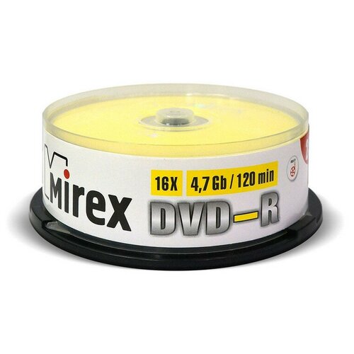 Носители информации DVD-R, 16x, Mirex, Cake/25, UL130003A1M