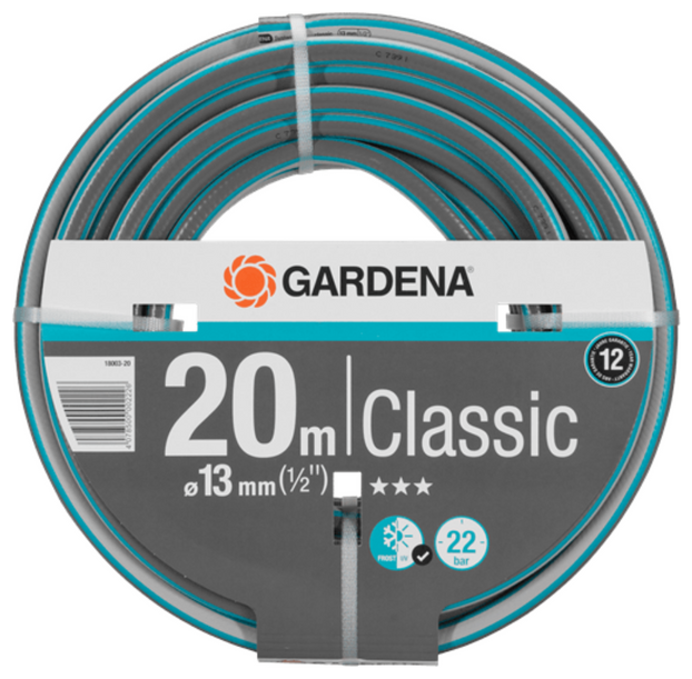 Шланг Gardena Classic 1/2" 20м поливочный армированный серый/зеленый (18003-20.000.00) - фото №1