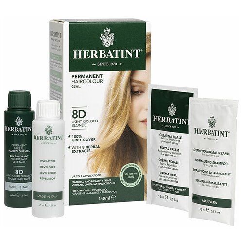 Herbatint permanent hair color gel, 8D светлый золотистый блондин, 150 мл