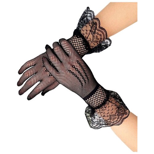 фото Перчатки сеточка belle черные с кружевом / перчатки сетчатые черные -