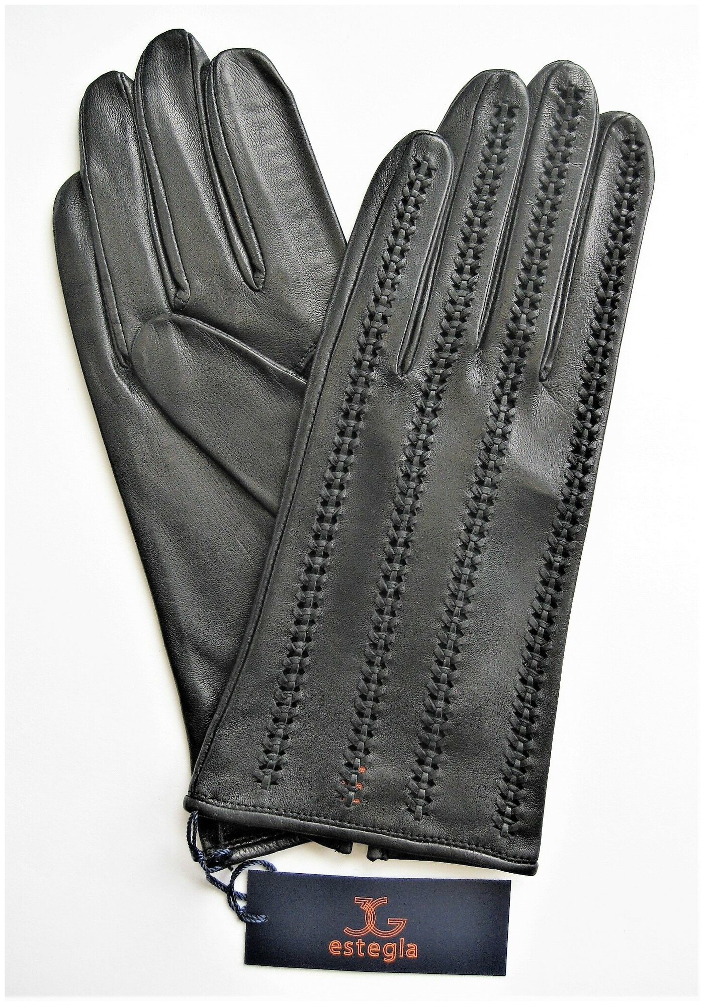 Перчатки женские кожаные без подкладки ESTEGLA черные. 