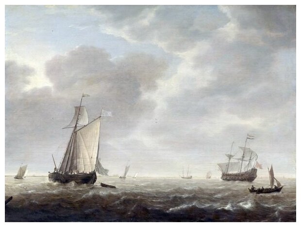 Репродукция на холсте Голландский военный корабль в бриз (A Dutch Man-of-war and Various Vessels in a Breeze) Флигер Симон де 40см. x 30см.