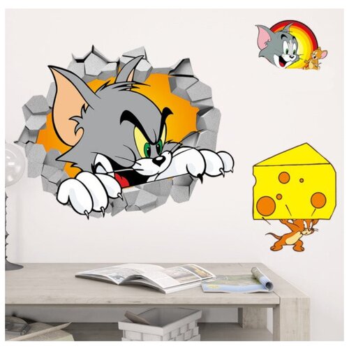 Наклейка декоративная интерьерная Кот и Мышка / наклейка на стену
