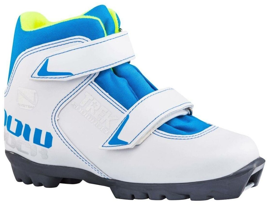 Ботинки лыжные детские NNN TREK Snowrock 2 белые с синим логотипом, размер RU37 RU38 СМ23,5