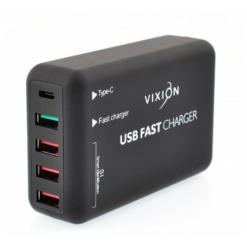 фото Сетевое зарядное устройство vixion special edition h4 quick charger 6а 4usb/type-c (черное) без бренда