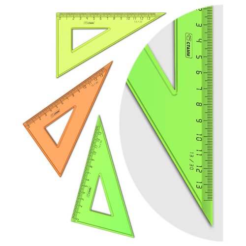 Треугольник 30°, 13см СТАММ, пластиковый, прозрачный, неоновые цвета, ассорти - 40 шт. треугольник 30° 16см стамм пластиковый с транспортиром прозрачный неоновые цвета ассорти