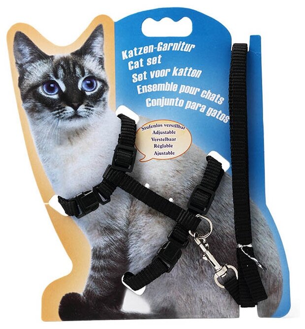 Мягкая кошачья шлейка жилетка с поводком для маленьких пород собак, кроликов и кошек ZOOWELL, черная - фотография № 3