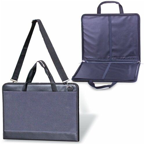 Папка для рисунков и чертежей большого формата ( 470х330 мм,) А3, с ручками, кожзам/ткань, серая, 