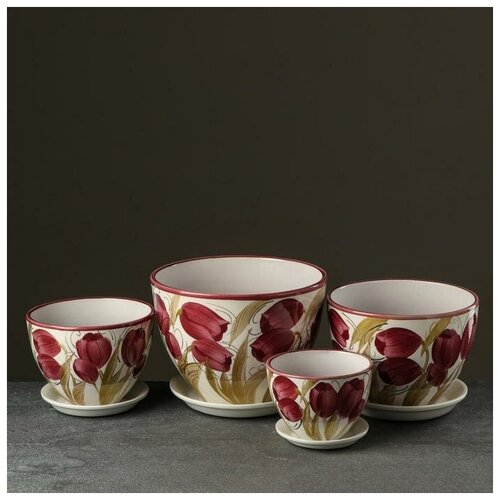 фото Набор кашпо "роспись венеция" тюльпаны, 4 предмета 1 / 2 / 3,8 / 5,4 л