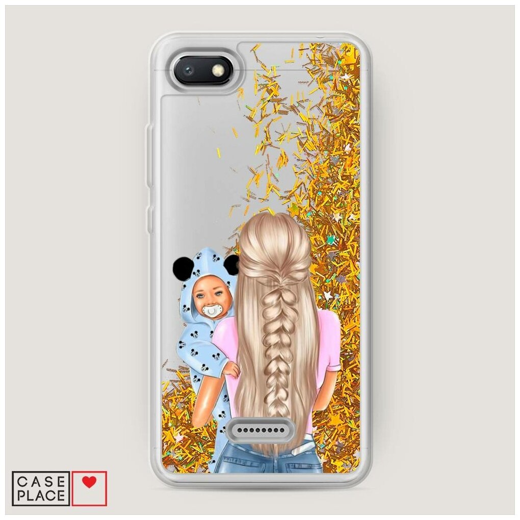 Жидкий чехол с блестками "Молодая мама" на Xiaomi Redmi 6A / Сяоми Редми 6А