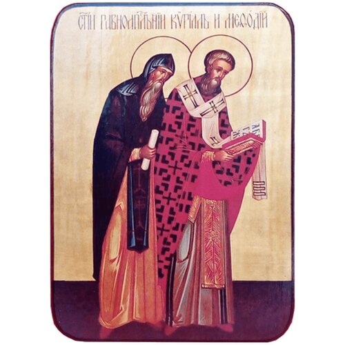 Икона Кирилл и Мефодий на светлом фоне, размер 19 х 26 см