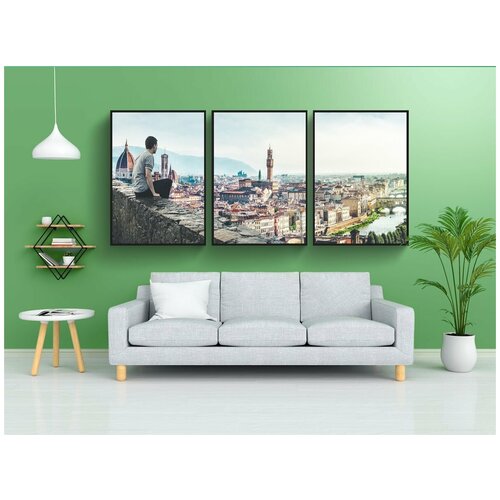 фото Набор модулных постеров для интерьера "человек, крыша, здания" 60x90 см. в тубусе, без рамки lotsprints