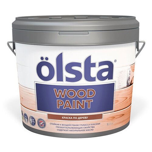 Краска акриловая Olsta Wood Paint полуматовая бесцветный 9 л 11.22 кг краска по дереву olsta wood paint акриловая шелковисто матовая база а белая 9 л
