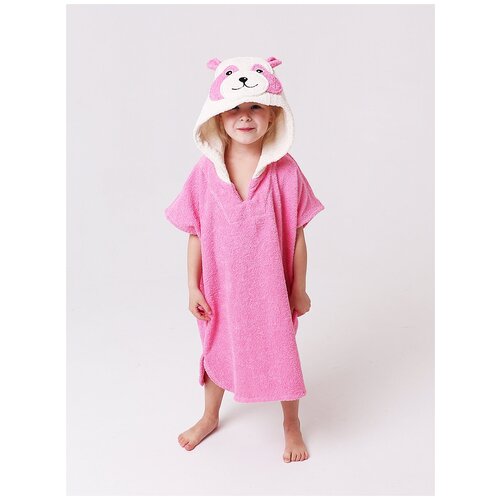 фото Мягкий махровый халат-пончо с дизайном панда, детский махровый халат, детская пижама, махровая мама, размер 5-6, рост 110-116