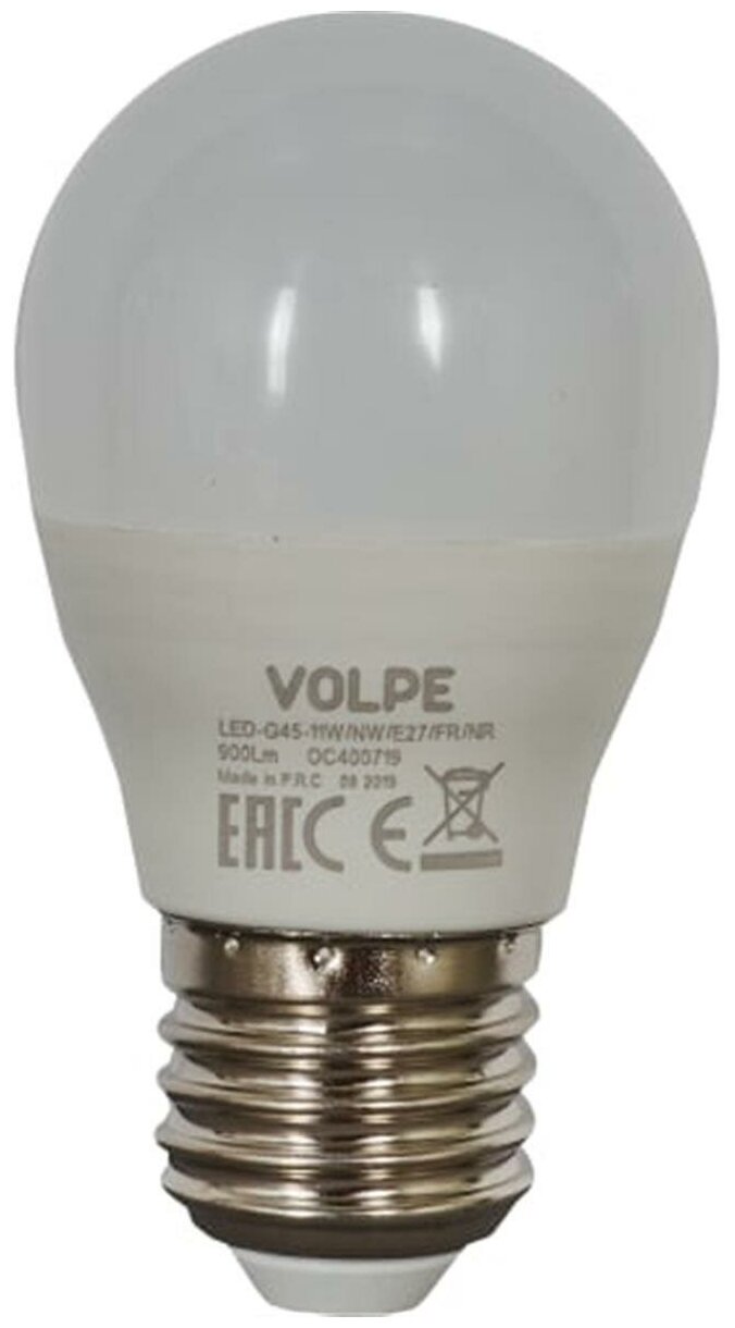 Светодиодная лампа Volpe Norma E27 220 В 11 Вт шар 900 лм белый свет