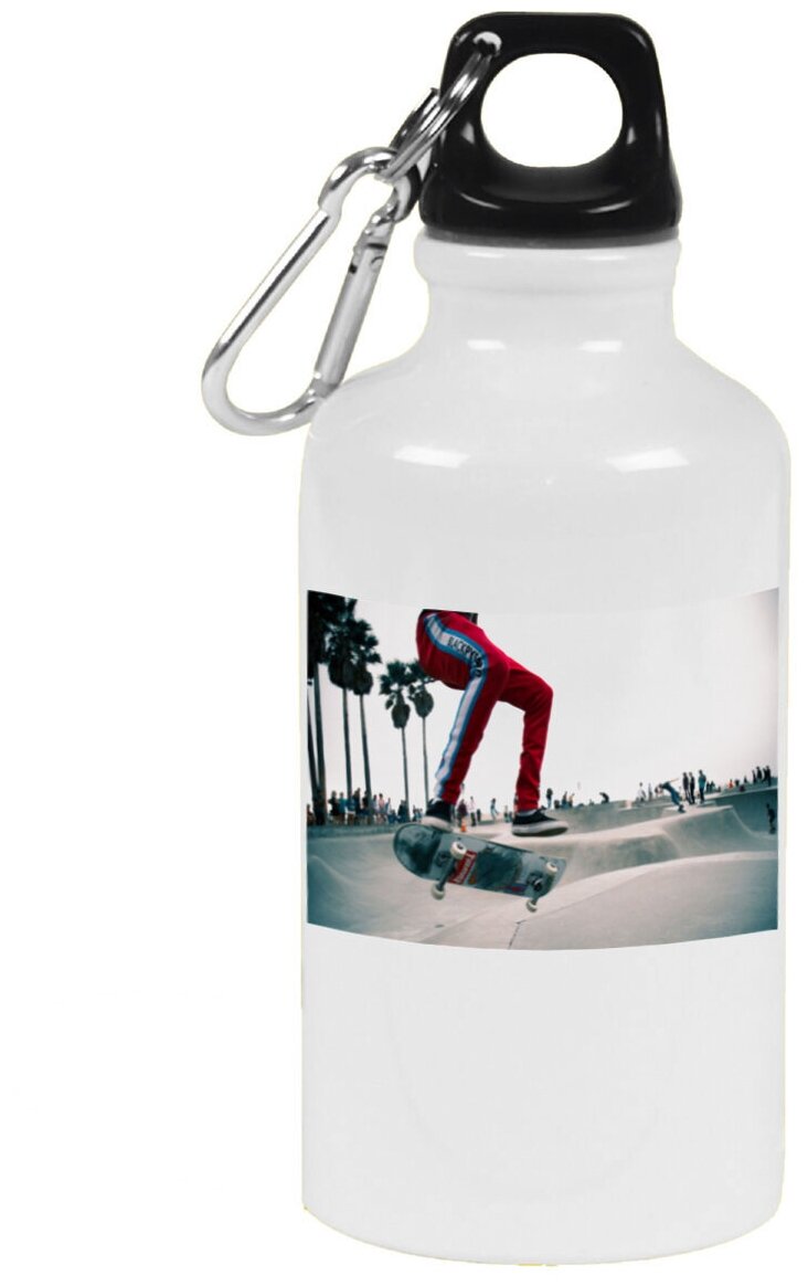Бутылка с карабином CoolPodarok Скейтборд Скейтер Прыжок Красные штаны