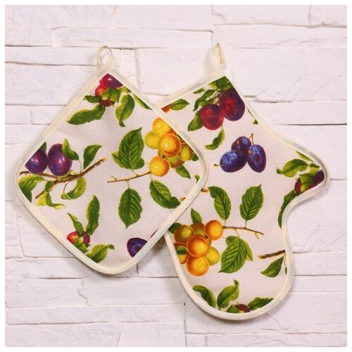 DomoVita Набор кухонный Варежка 26*30 см+прихватка 18*18 см) Слива, рогожка, хл 100%