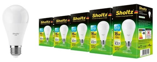 Комплект из 5 светодиодных энергосберегающих ламп Sholtz груша A60 16Вт E27 4200К 220В пластик (Шольц) LEB3071P