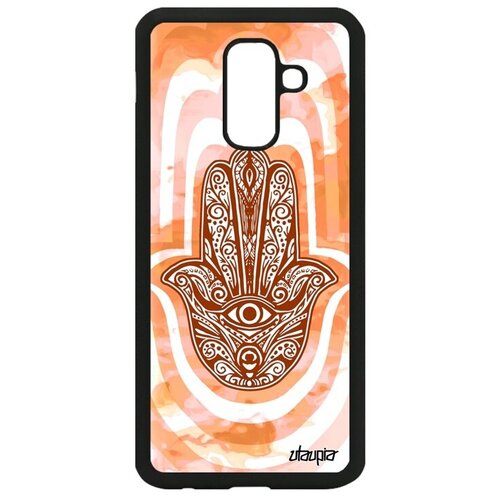фото Ударопрочный чехол на смартфон // samsung galaxy a6 plus 2018 // "амулет хамса" медальон дизайн, utaupia, оранжевый