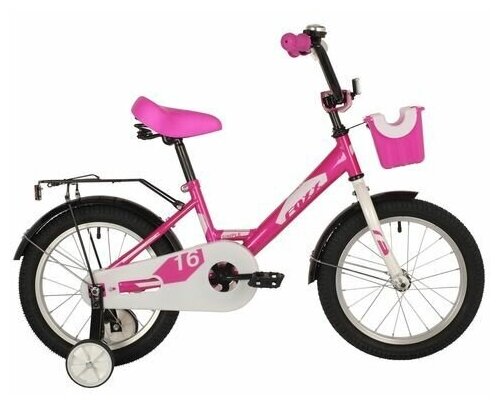 Велосипед FOXX 16" SIMPLE розовый, сталь, тормоз нож, крылья, багажник, перед. корзина, полная защ. цепи