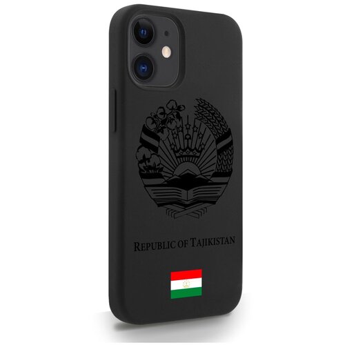 Черный силиконовый чехол SignumCase для iPhone 12 Mini Черный лаковый Герб Таджикистана для Айфон 12 Мини