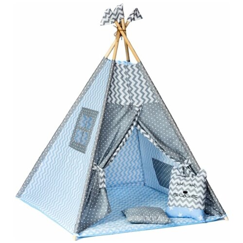 Детский Вигвам/палатка/домик с ковриком, подушкой-игрушкой, подушкой, флажки - 4 шт., кармашек и антискладывание 