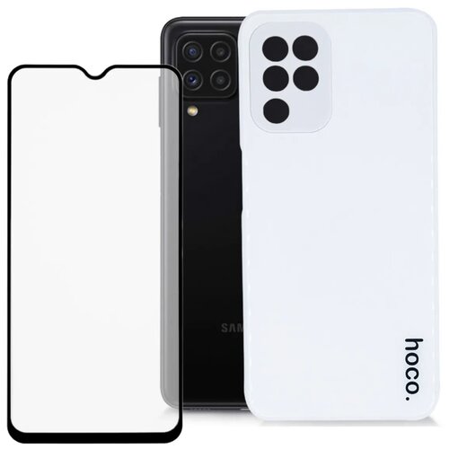 фото Комплект: противоударный чехол + защитное стекло для samsung galaxy a22 / m32. накладка / бампер с защитой камеры самсунг а22 pduspb