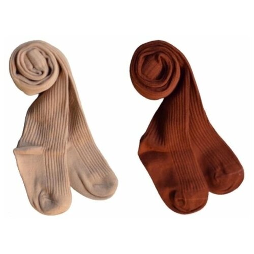 Колготки в рубчик CHUCKLE бежевые/терракотовые 1-2 года