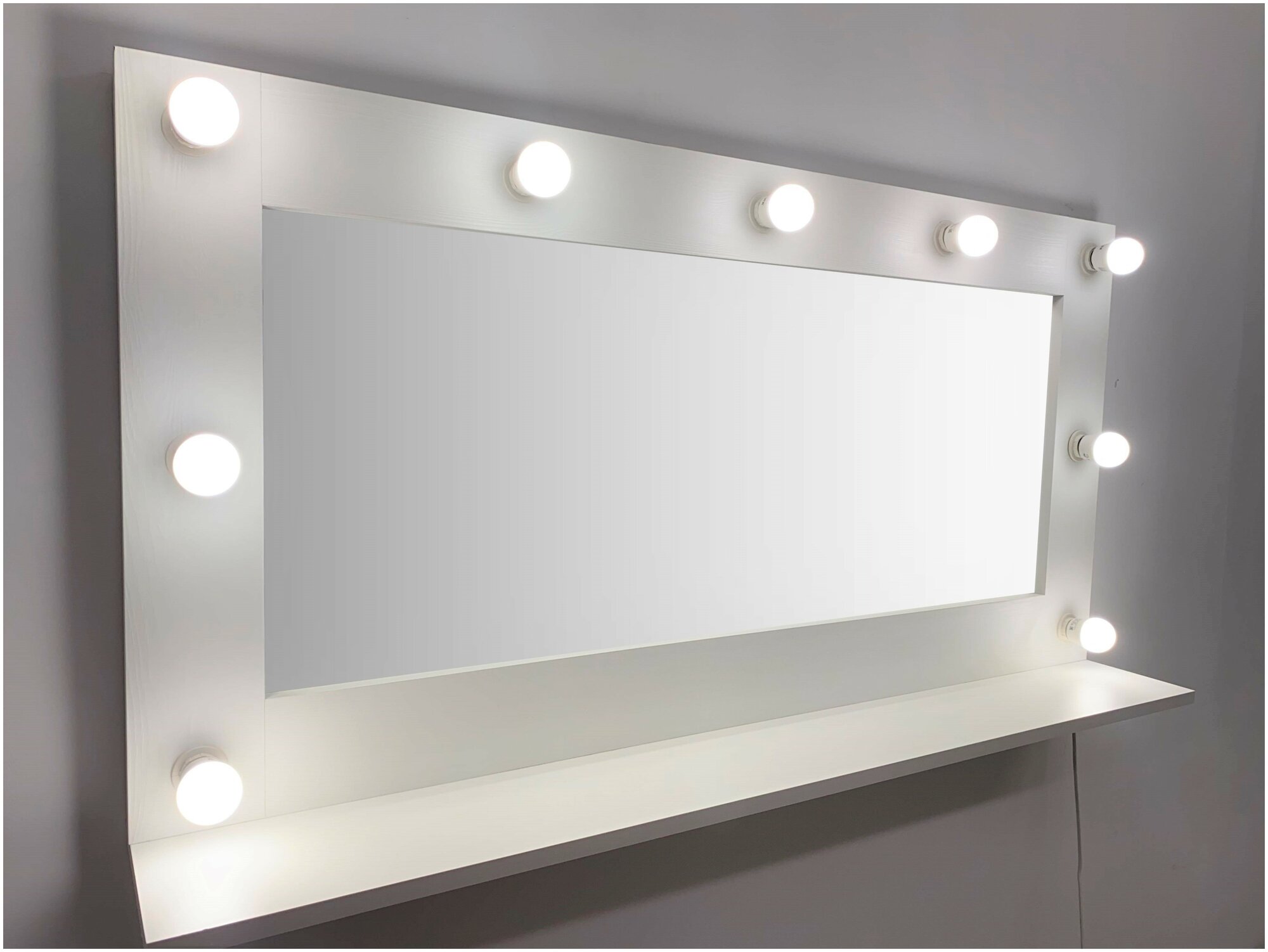 Гримерное зеркало BeautyUp 60/120 с полочкой и лампочками цвет"Белый" - фотография № 9