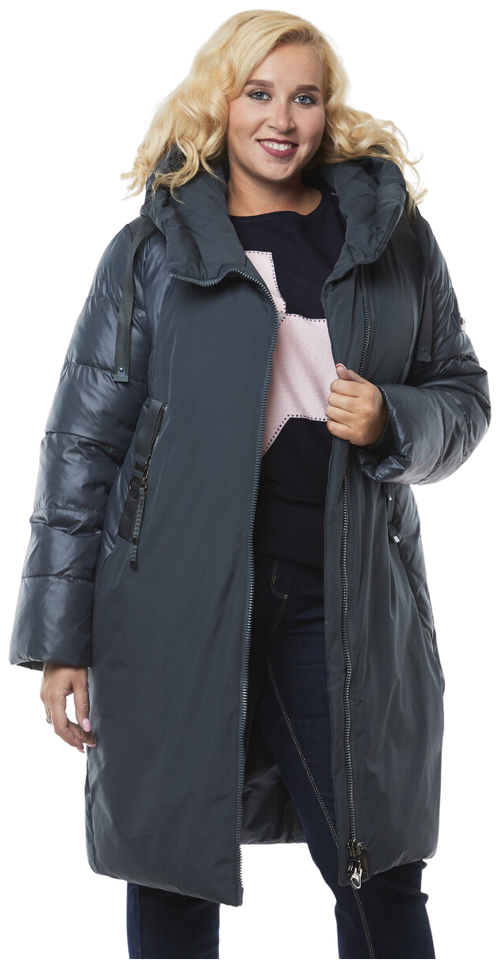 куртка  Lora Duvetti зимняя, удлиненная, силуэт прямой, капюшон, карманы, размер 50, серый