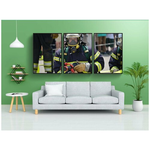 фото Модульный постер "пожарные, защита органов дыхания, feuerloeschuebung" 180x90 см. из 3х частей в тубусе, без рамки lotsprints