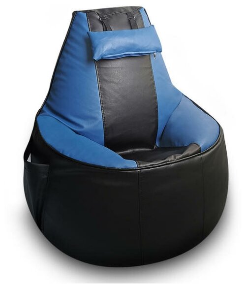 MyPuff кресло-мешок игровое кресло Геймер, размер ХXXХL, экокожа, черно-синее
