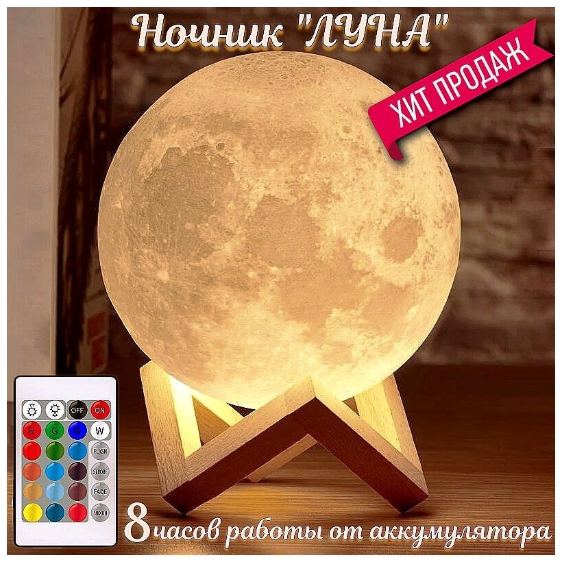 Светильник ночник Луна детский ночник MOON Lamp ночник для детской комнаты детский ночник разноцветный ночник на подставке с пультом