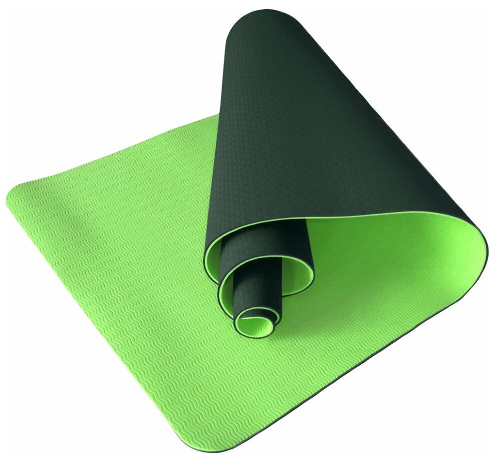E33582 Коврик для йоги ТПЕ 183х61х0,6 см (т. зеленый/салатовый)