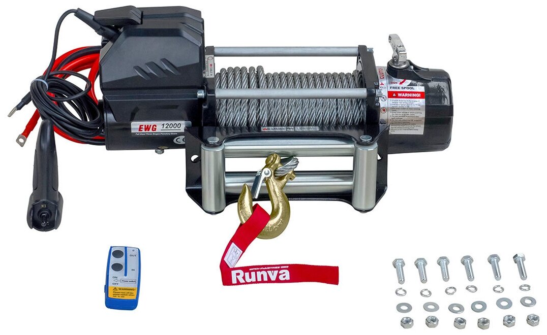 Лебёдка автомобильная электрическая 12V Electric Winch Magnum (made by Runva) 12000 lbs 5443 кг (стальной трос)