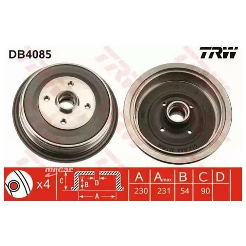 TRW DB4085 DB4085_барабан тормозной без ABS\ Audi 100 1.8-2.4D 88-91