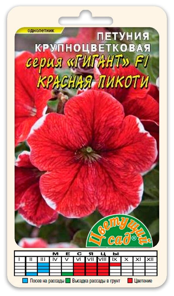 Цветы Петуния крупноцветковая Гигант Красная Пикоти F1 (Семена Цветущий сад 10 шт. в ампуле)