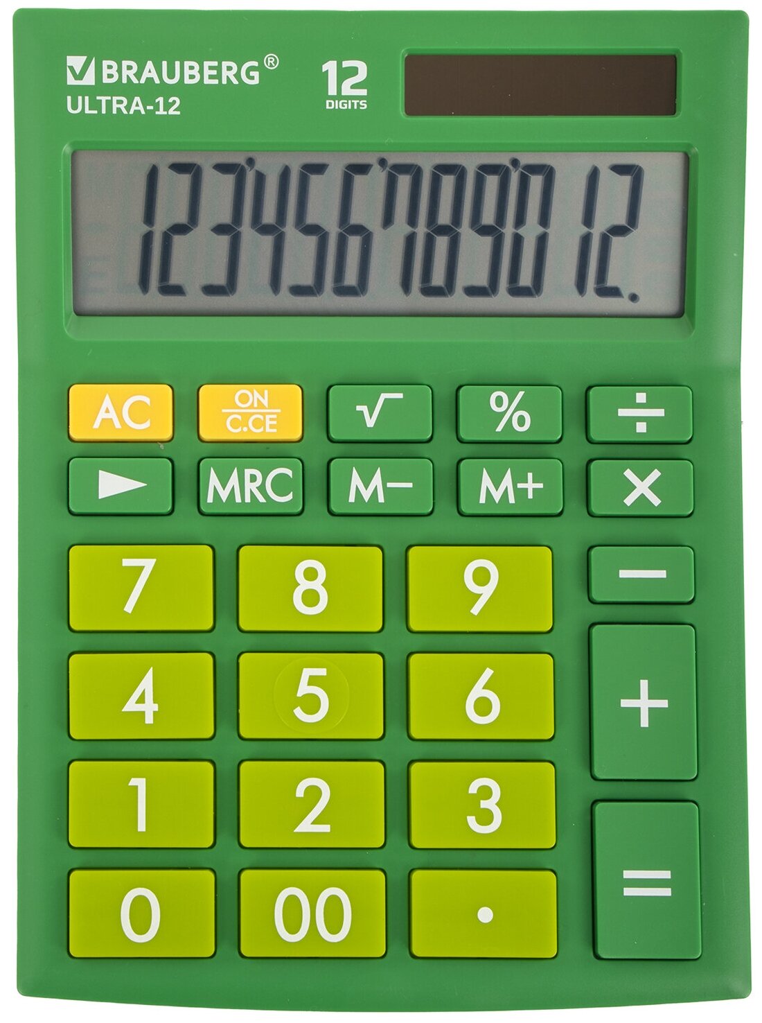 Калькулятор настольный BRAUBERG ULTRA-12-GN (192x143мм), 12 разрядов, дв.питание, зеленый, 250493